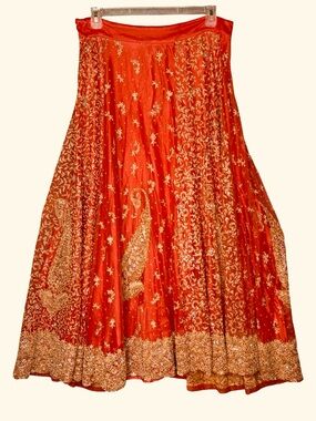 Coral Bridal Lehenga w/ Gold Embellishments Max waist 36”
